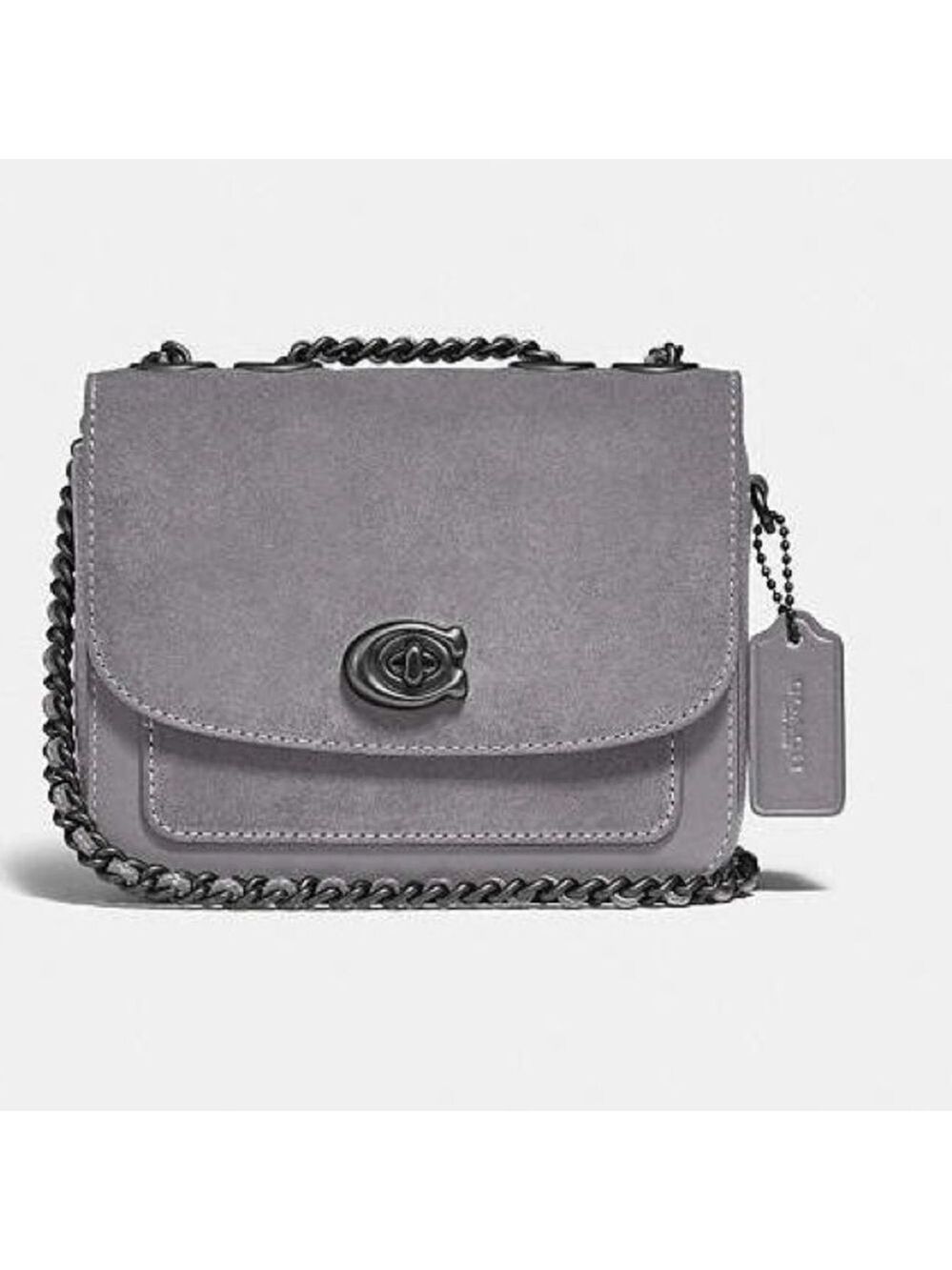 Coach Madison Shoulder Bag 16 Granite Gray Suede & Leather Gunmetal C0801 NWOT - Picture 4 of 13